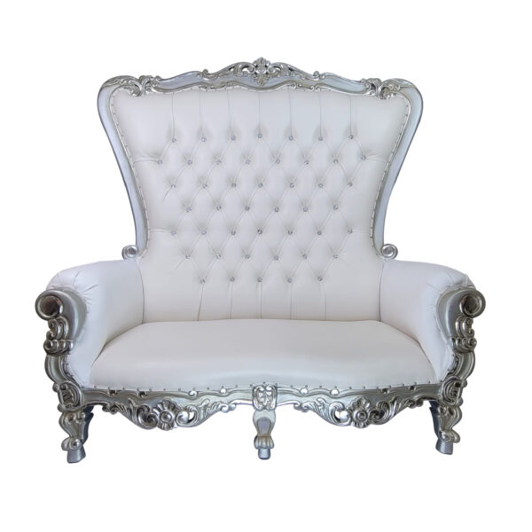 Love Seat Throne White & Silver
